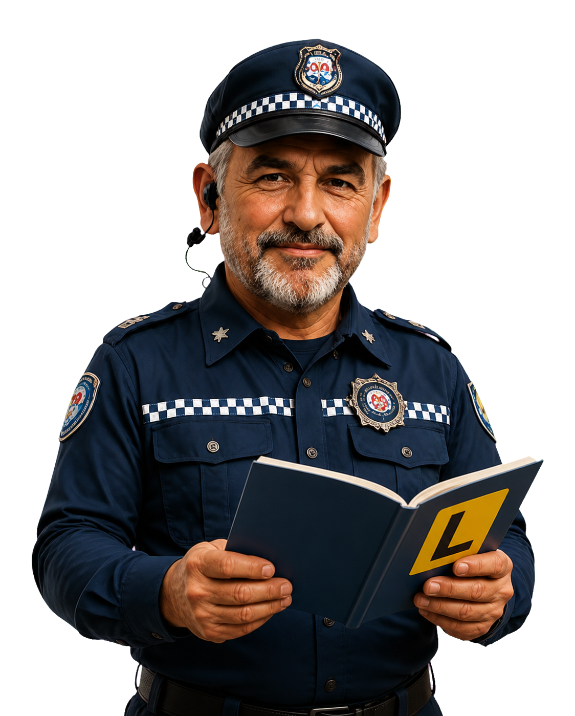 Coach Reuben holding an open learner handbook