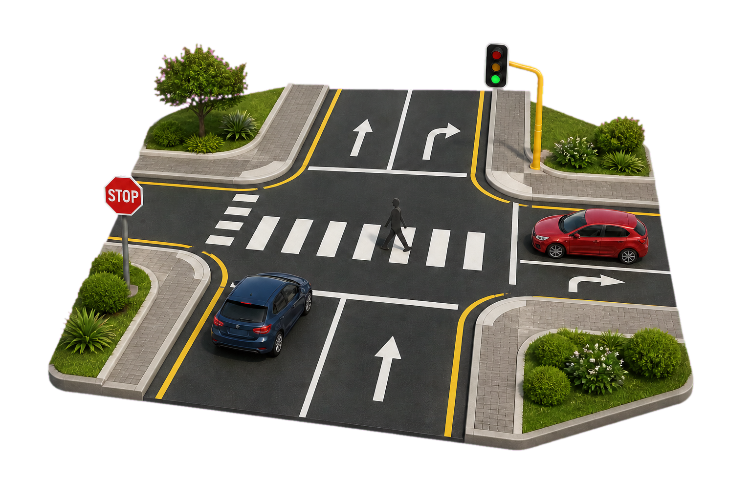 Road intersection showing traffic rules